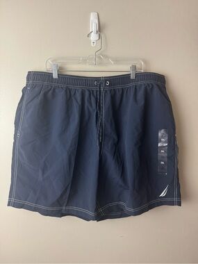 NWT Nautica Men's Navy Blue Swim Shorts with White Stitching 2XL